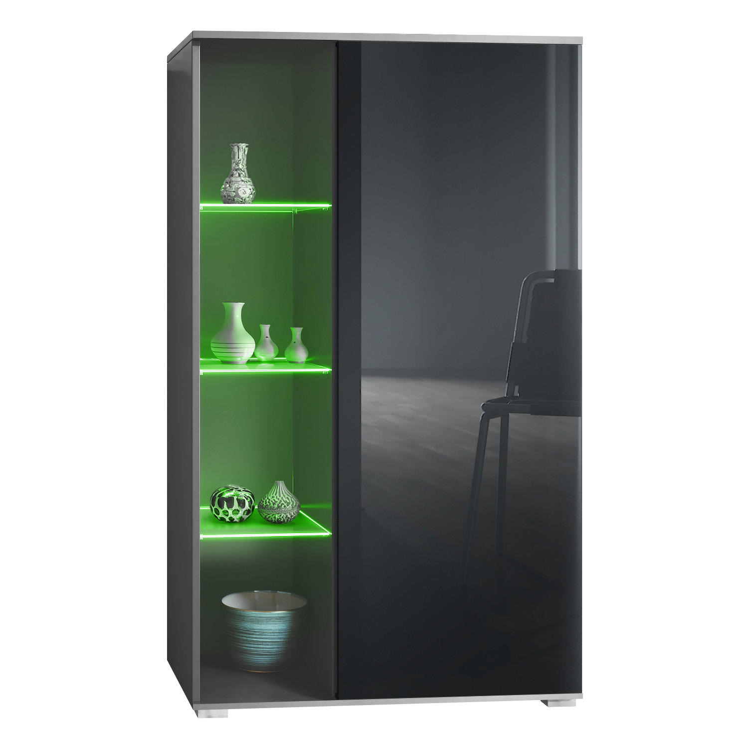 Vladon Vitrine Schwarz Hochglanz 71.5x134x35 cm