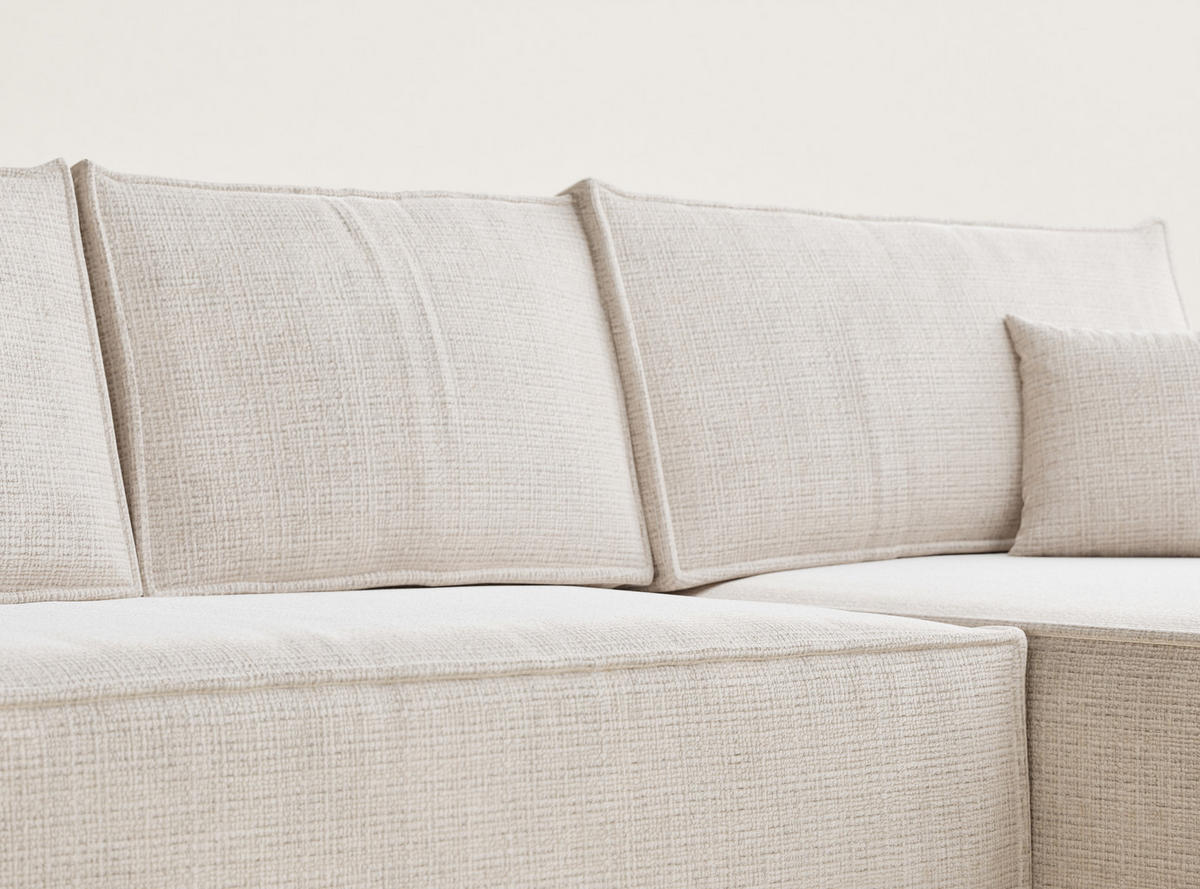 ECKSOFA Maze Creme Chenille-Stoff - Rechts Seite - Creme/Schwarz, Holz/Holzwerkstoff (294/185cm) - Maison de Reve