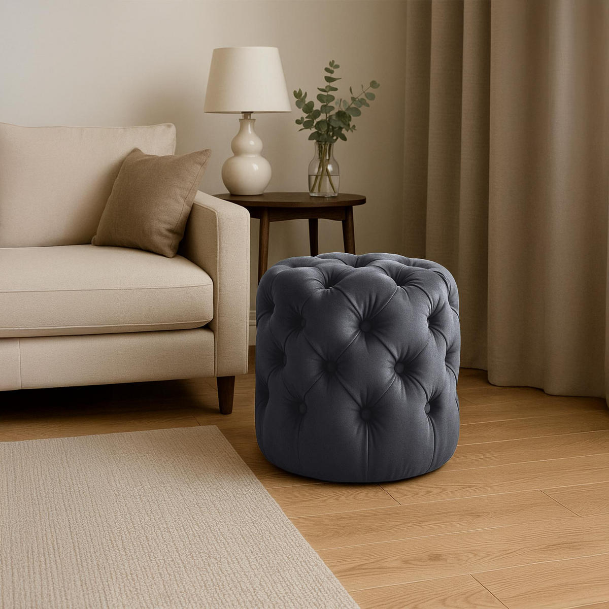 SITZHOCKER Bador Samt Dunkelgrau Hocker Schlafzimmer - Dunkelgrau, Textil (42/46/42cm) - DELUKE