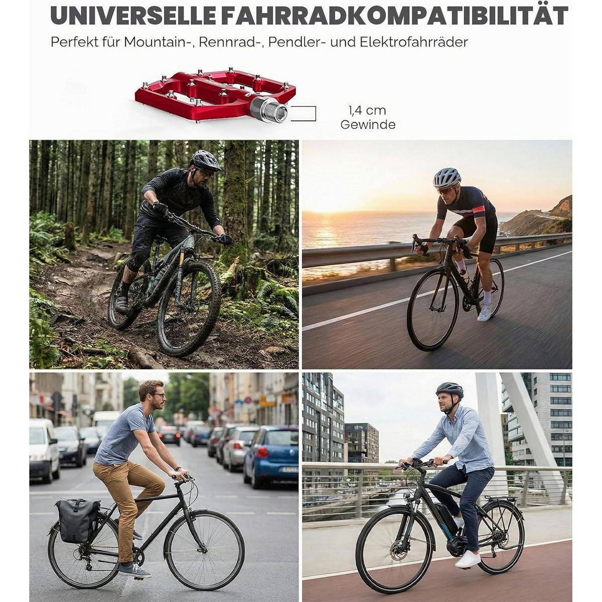 FAHRRADPEDALE CNC-Aluminium Rot 9/16 Zoll - Rot, Metall (9.8/1/12.5cm)