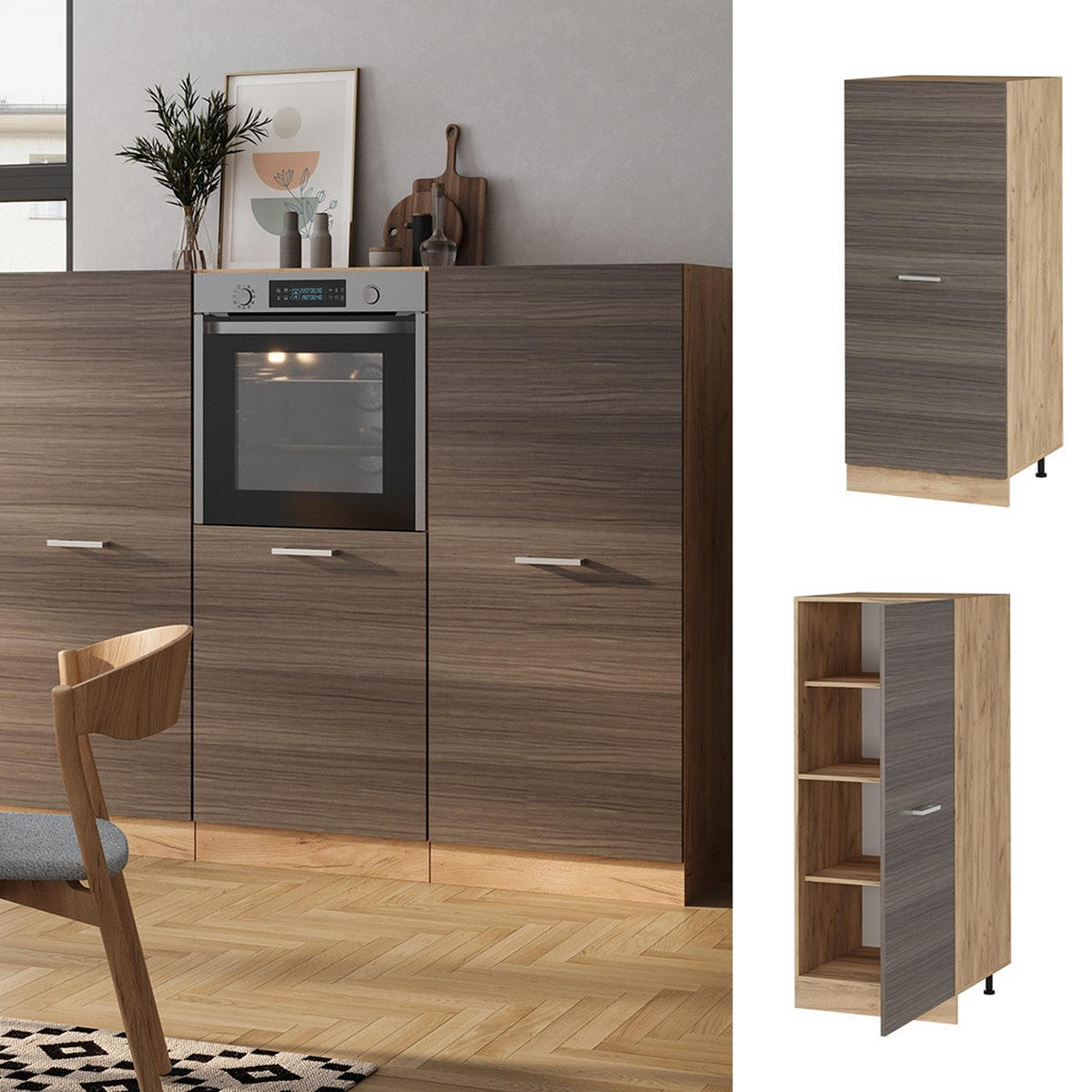 VORRATSSCHRANK R-Line Edelgrau 60 cm - Honigeiche/Grau, Holzwerkstoff (60/143/57cm) - Vicco
