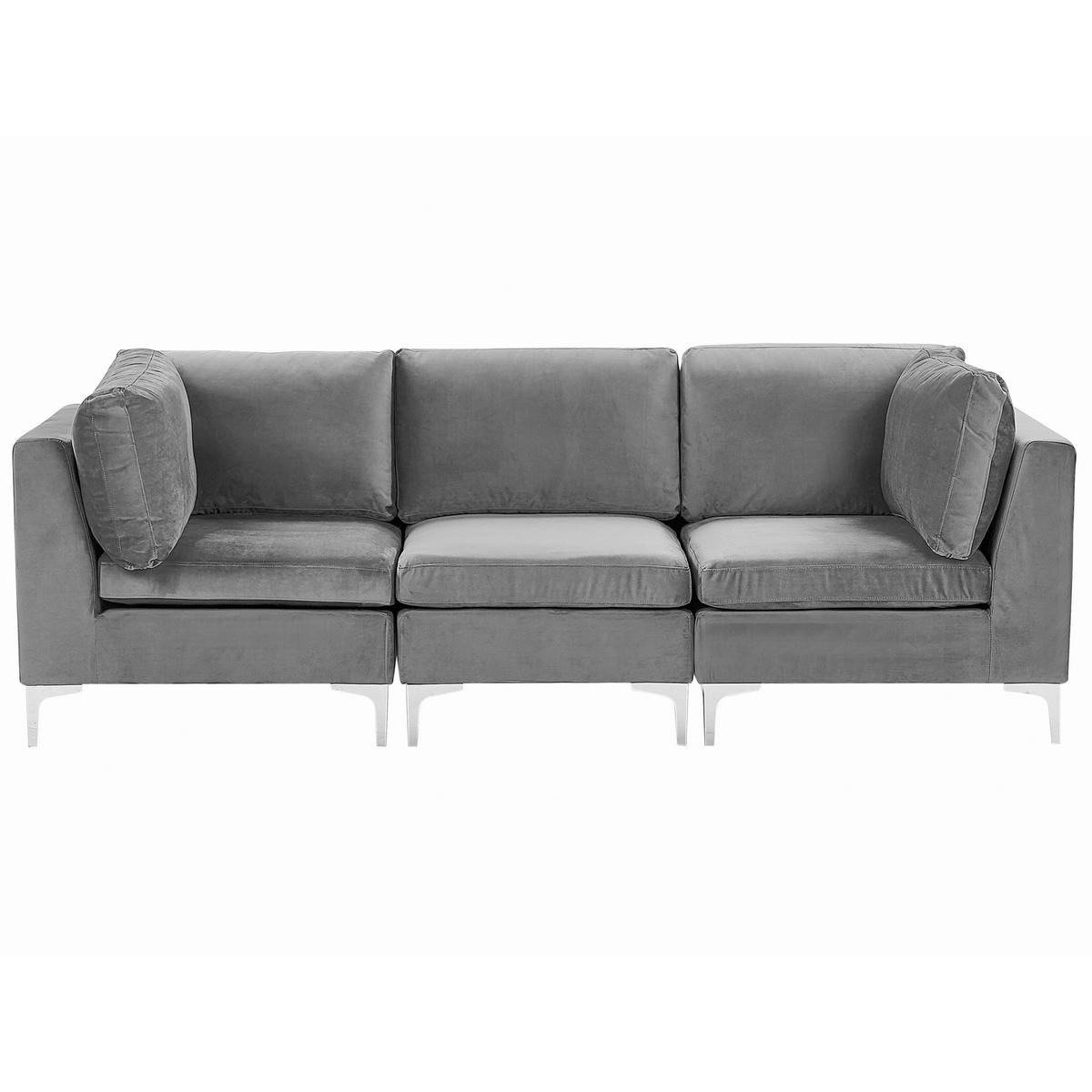 3-SITZER-MODULSOFA Samtstoff grau mit Metallbeinen Evja - Grau, Textil (235/84/85cm) - Beliani