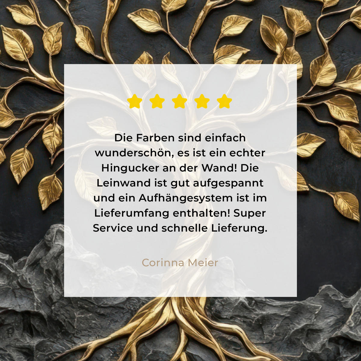 LEINWANDBILD Blätter - Gold - Baum - Fels Wandbild Wohnzimmer 60x80 cm - Schwarz, Textil (60/80cm) - MuchoWow