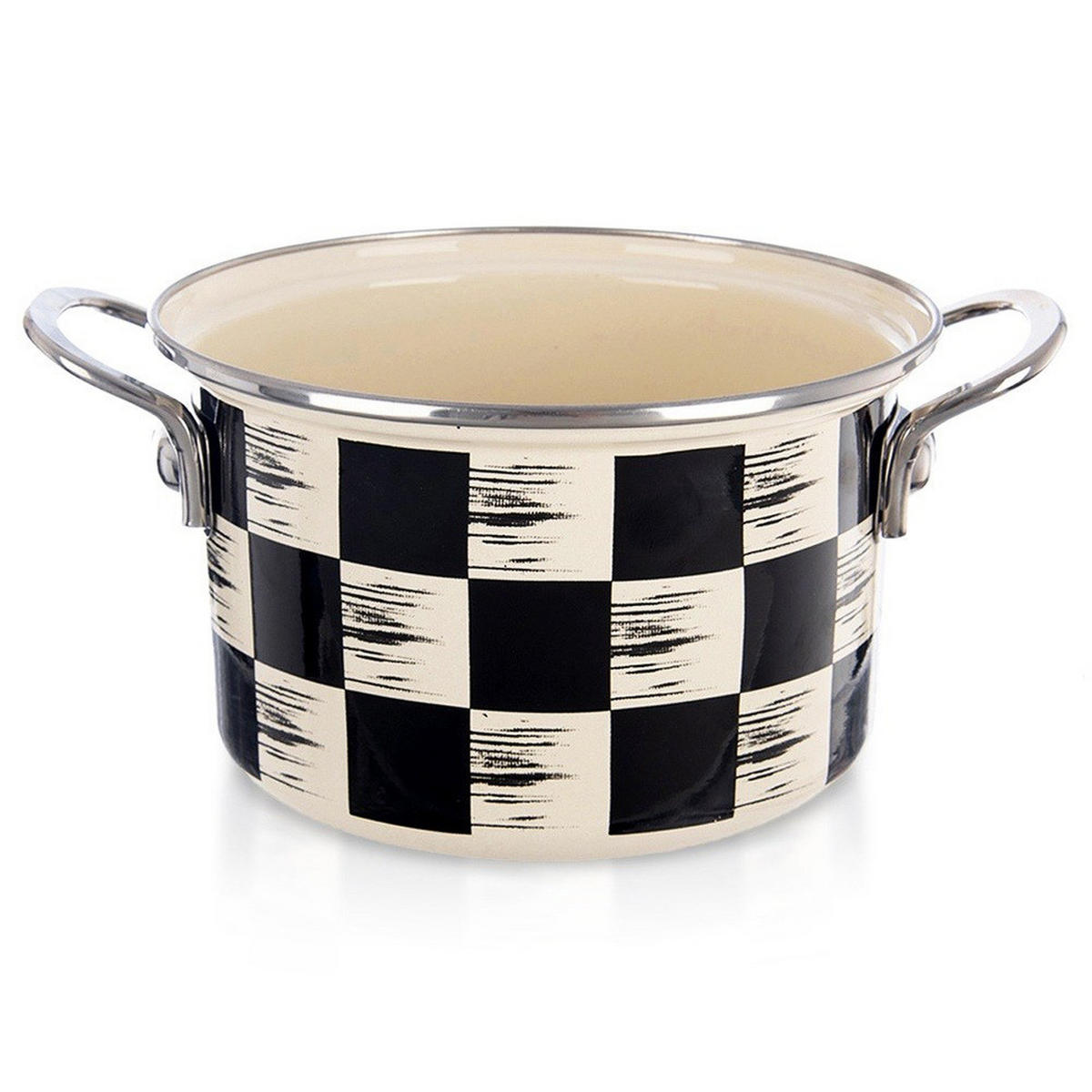 EMAILLIERTOPF Schachbrett mit Karomuster beige - Beige, Metall (18cm) - Orion 