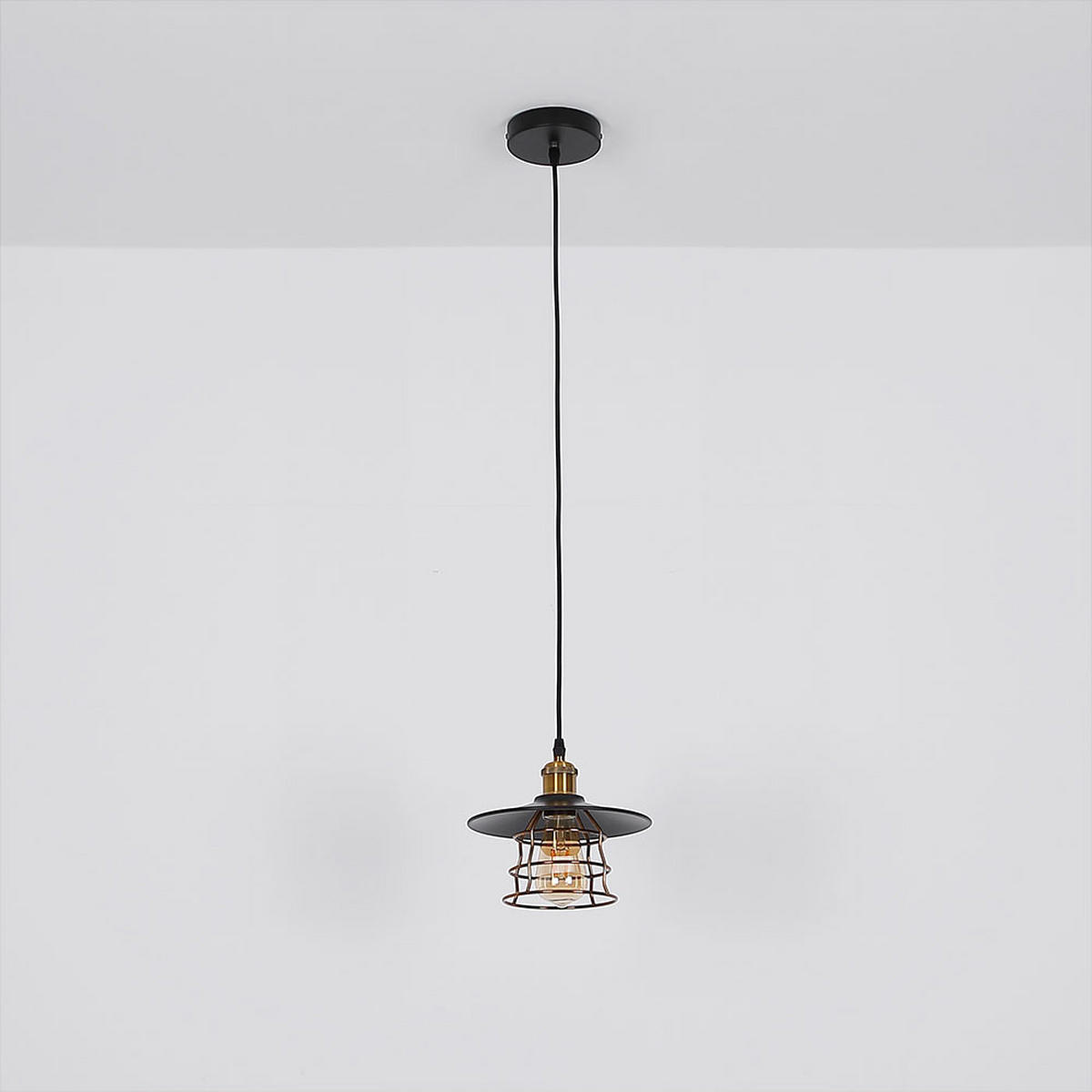 HÄNGELEUCHTE Metall Schwarz Gitter-Schirm - Schwarz, Metall (22/22/150cm) - Globo Lighting