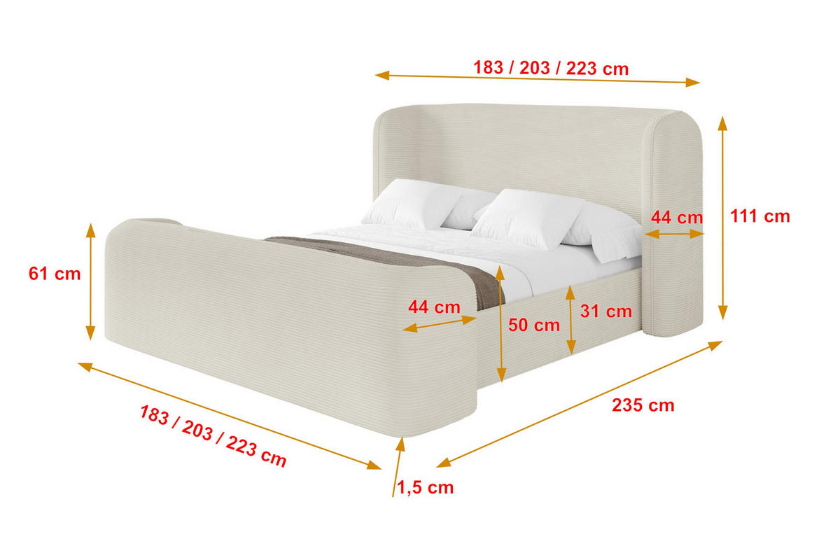 POLSTERBETT mit Bettkasten, Fußteil und Lattenrost, Boxbett ohne Matratze - ESTI-Z 160x200 Creme - Creme, Holzwerkstoff/Textil (160/200cm) - ALTDECOR