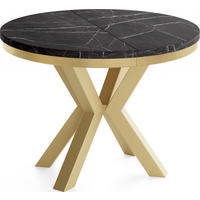 ESSTISCH Clara Gold runder ausziehbarer, Marmor Schwarz 100-180/100/76 cm - Anthrazit/Goldfarben, Holzwerkstoff/Metall (100/100/76cm) - WFL GROUP