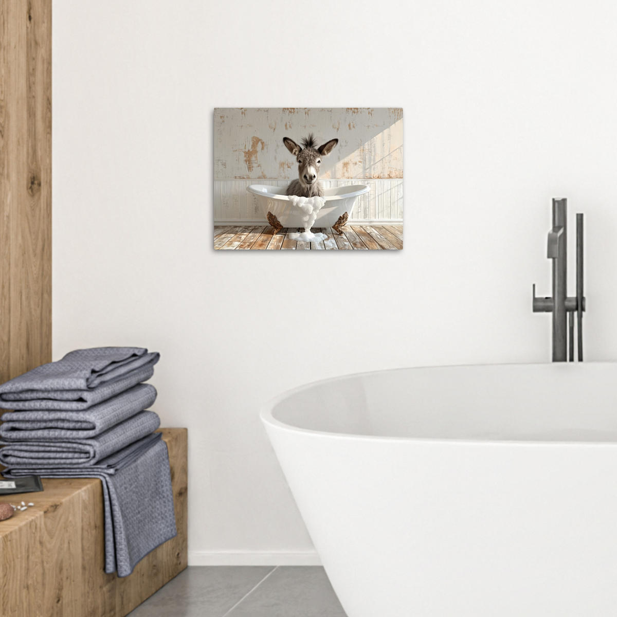 LEINWANDBILD Esel - Tiere - Badewanne - Schaumstoff 40x30 cm - Weiß, Textil (40/30cm) - MuchoWow