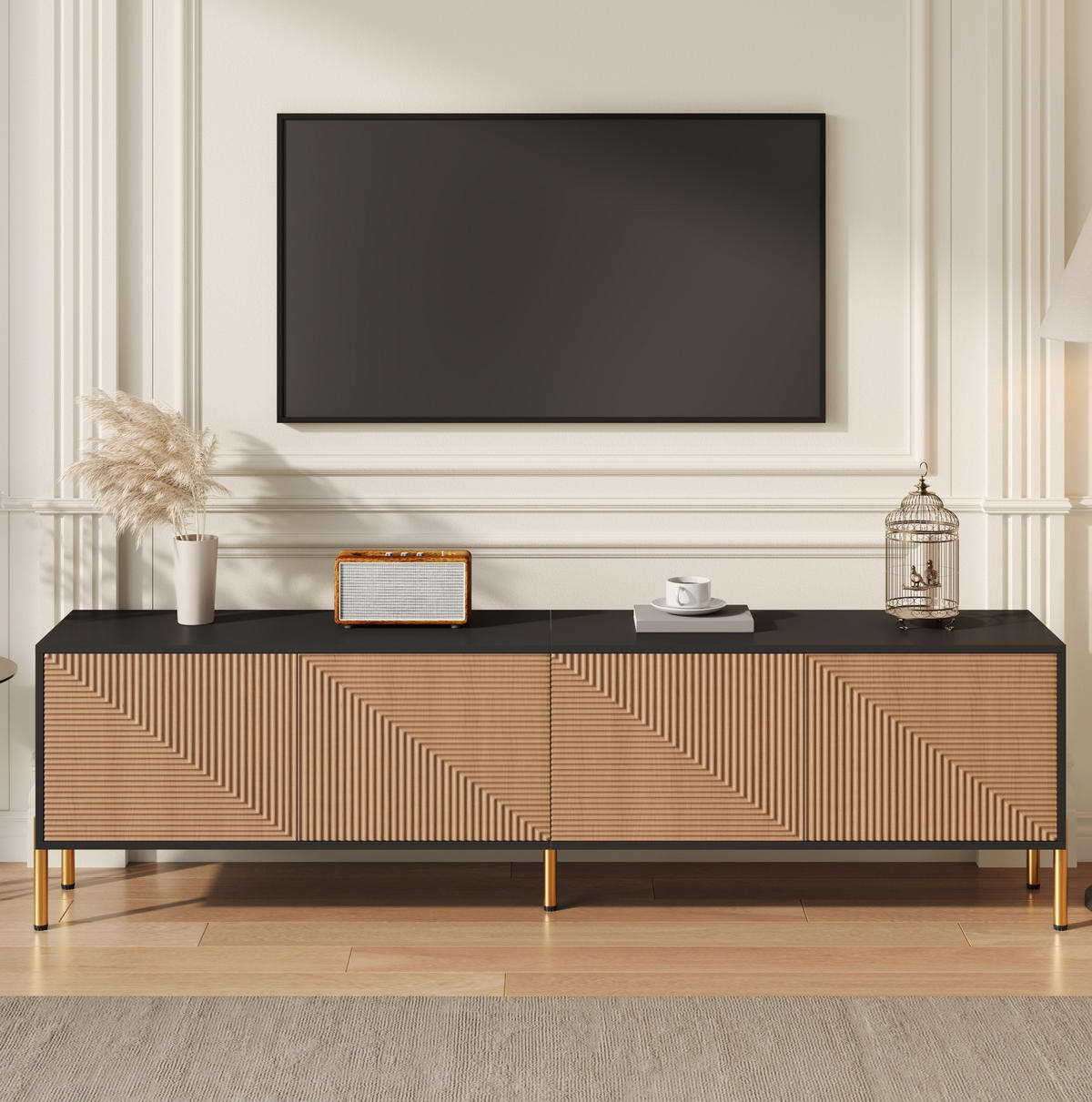 TV-LOWBOARD 179/35/53,5 cm mit 4 Türen und griffloser Front - Hellbraun, Holzwerkstoff (179/53.5/35cm) - BEAOK