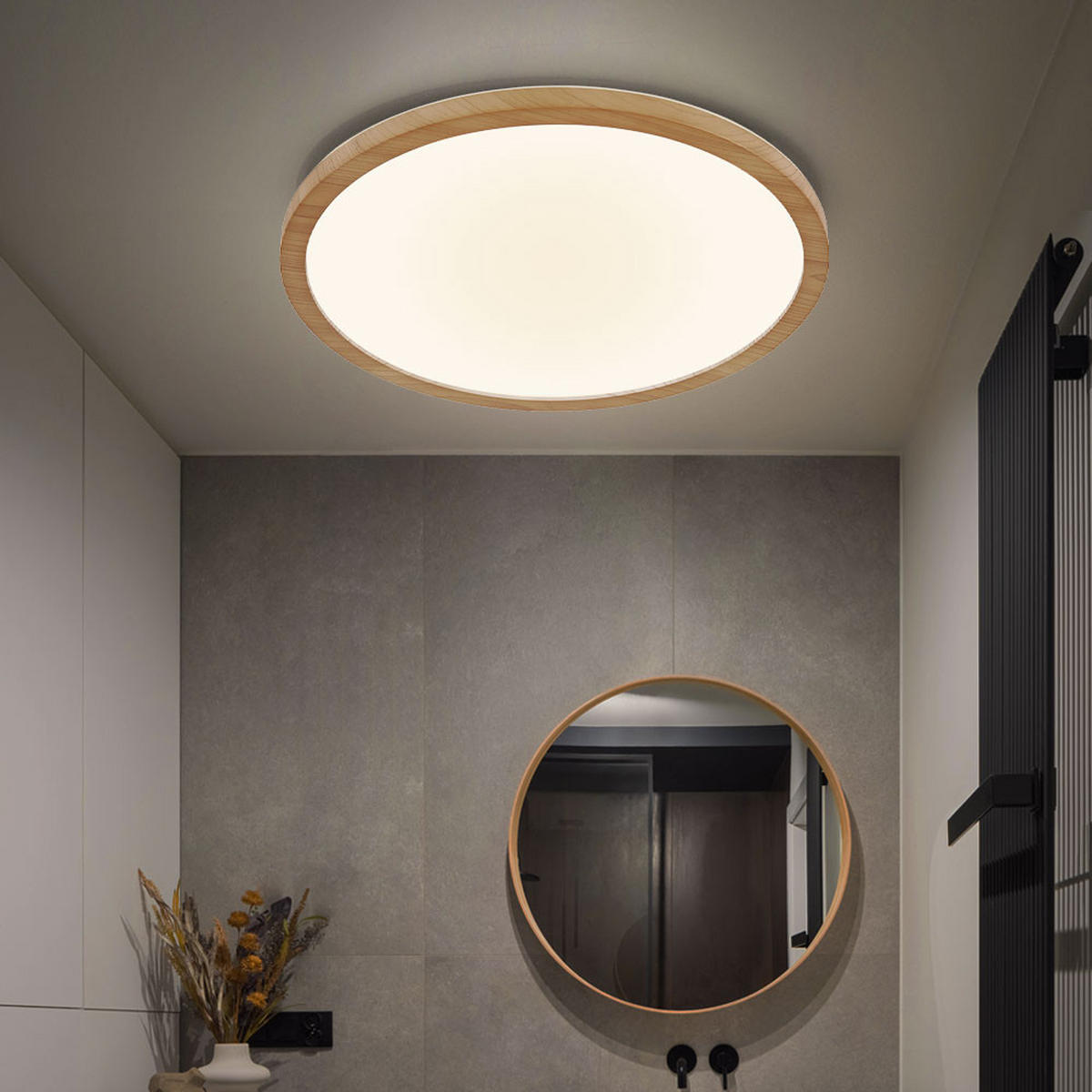 LED DECKENLEUCHTE Holzoptik Braun - Braun, Kunststoff (29.4/29.4/2.5cm) - Globo Lighting