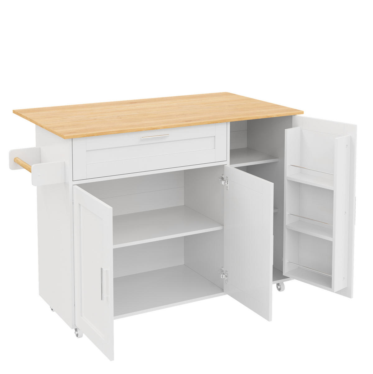 KÜCHENWAGEN klappbar 132,5 x 44(70) x 90 cm Weiß/Natur MDF - Weiß, Holz (44/90/132.5cm) - Beauniv