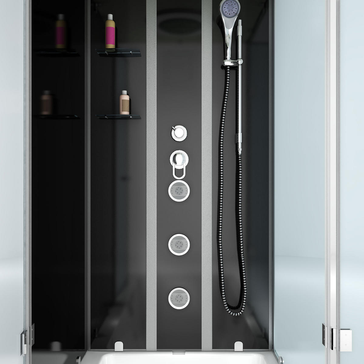 DUSCHE Wanne Kombination K05-L30-EC 180x90 - Schwarz, Glas/Kunststoff (90/225/180cm) - AcquaVapore by Sandra Jentho