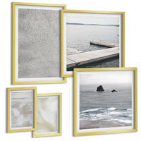 BILDER SET 5er Set - 50x50 cm & 20x30 cm & 40x60 cm Goldrahmen - Abstraktes Design, moderne Texturen - Goldfarben, Kunststoff (40/60cm) - TULUP