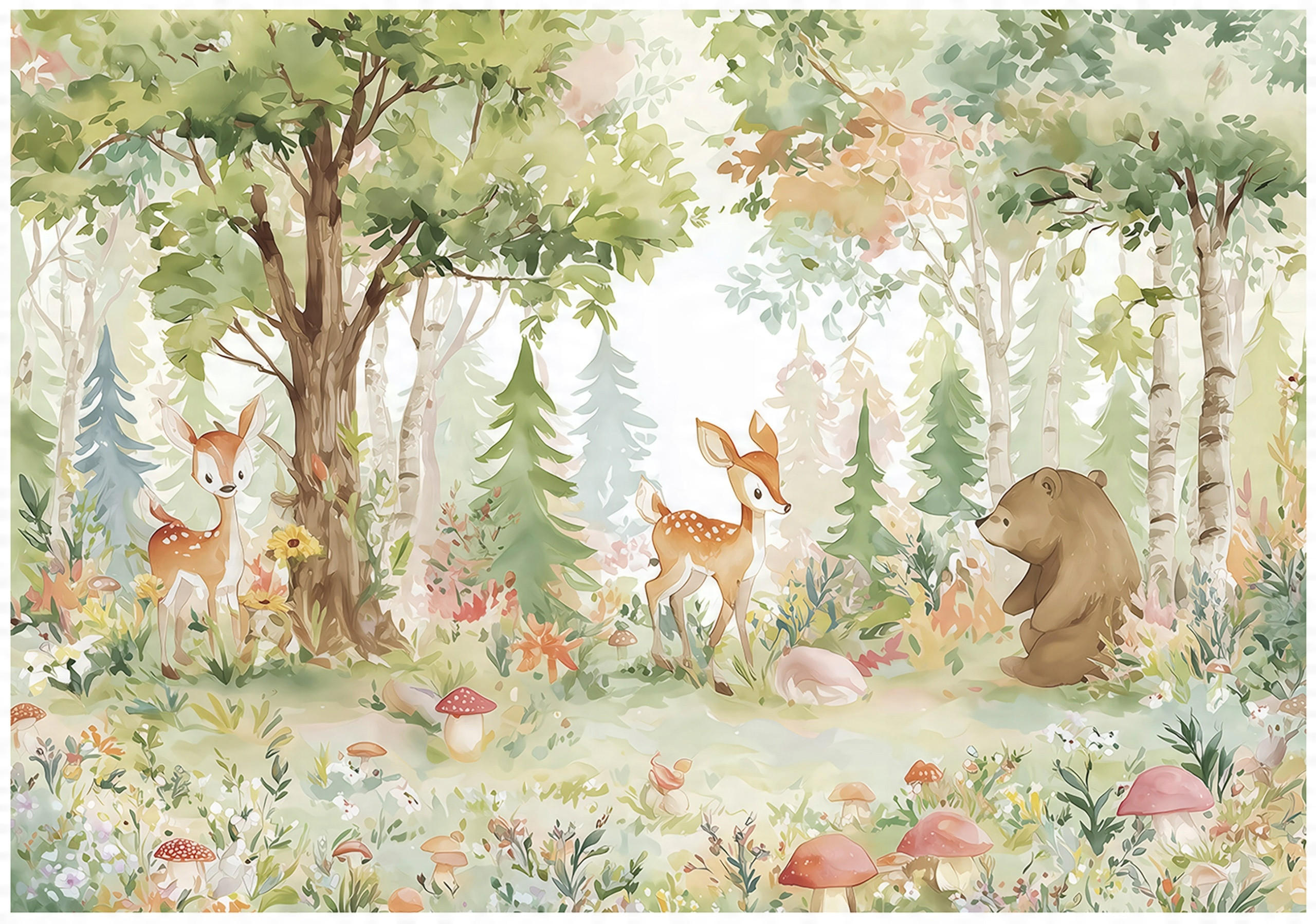 FOTOTAPETE Kinderzimmer Tiere Wald 200x140 - Multicolor, Papier (200/140cm) - Wallarena