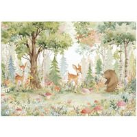 FOTOTAPETE Kinderzimmer Tiere Wald 200x140 - Multicolor, Papier (200/140cm) - Wallarena