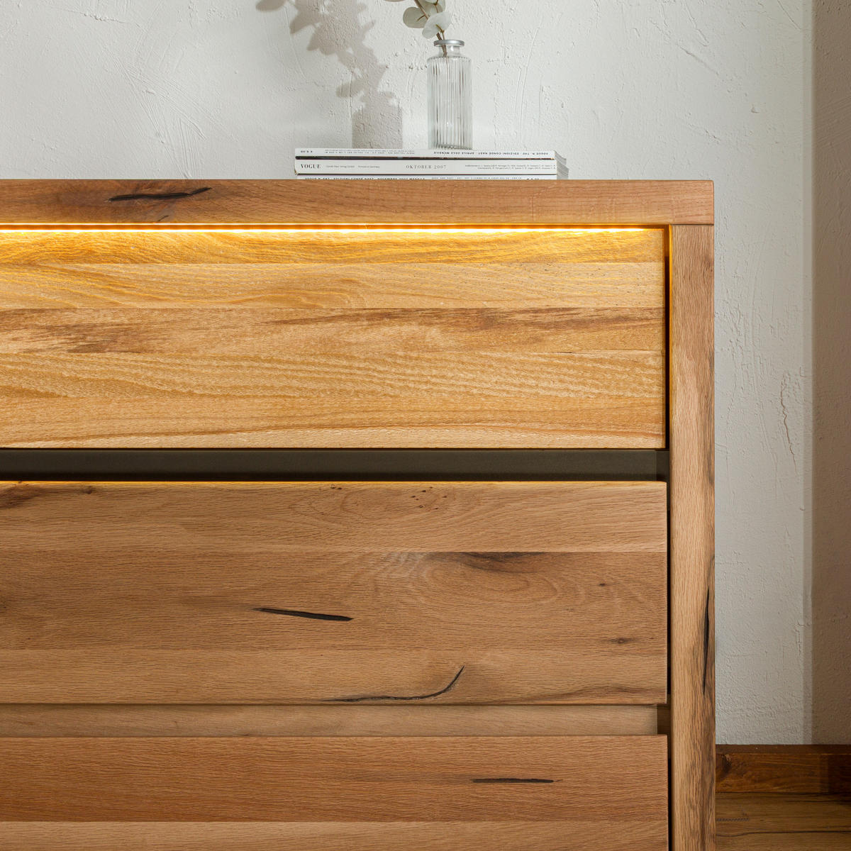 KOMMODE Wild-/Zerreiche 105x45x75 natur geölt MONTREUX LUX #133 - Naturfarben, Holz (105/75/45cm) - Massivmoebel24
