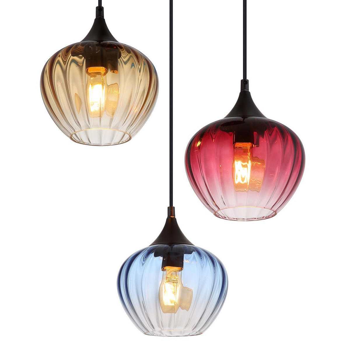 PENDELLEUCHTE Metall Glas Amber Rot Blau - Multicolor, Glas (45/45/150cm) - Globo Lighting