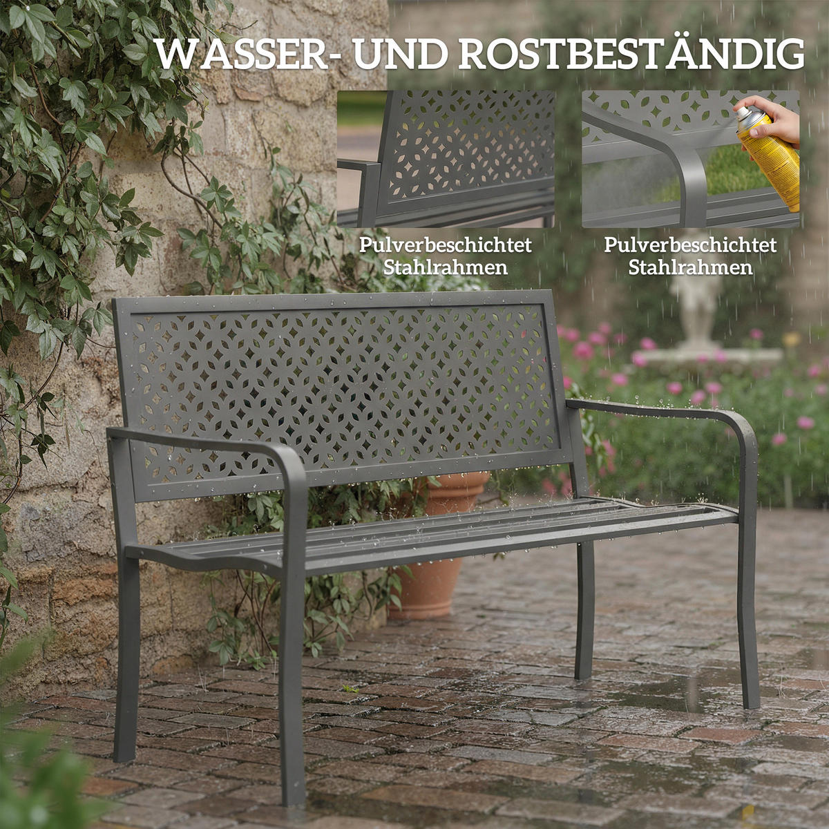 GARTENBANK,2-SITZER Metall rostbeständig geometrisch - Grau, Metall (127/85/61cm) - Vallsero