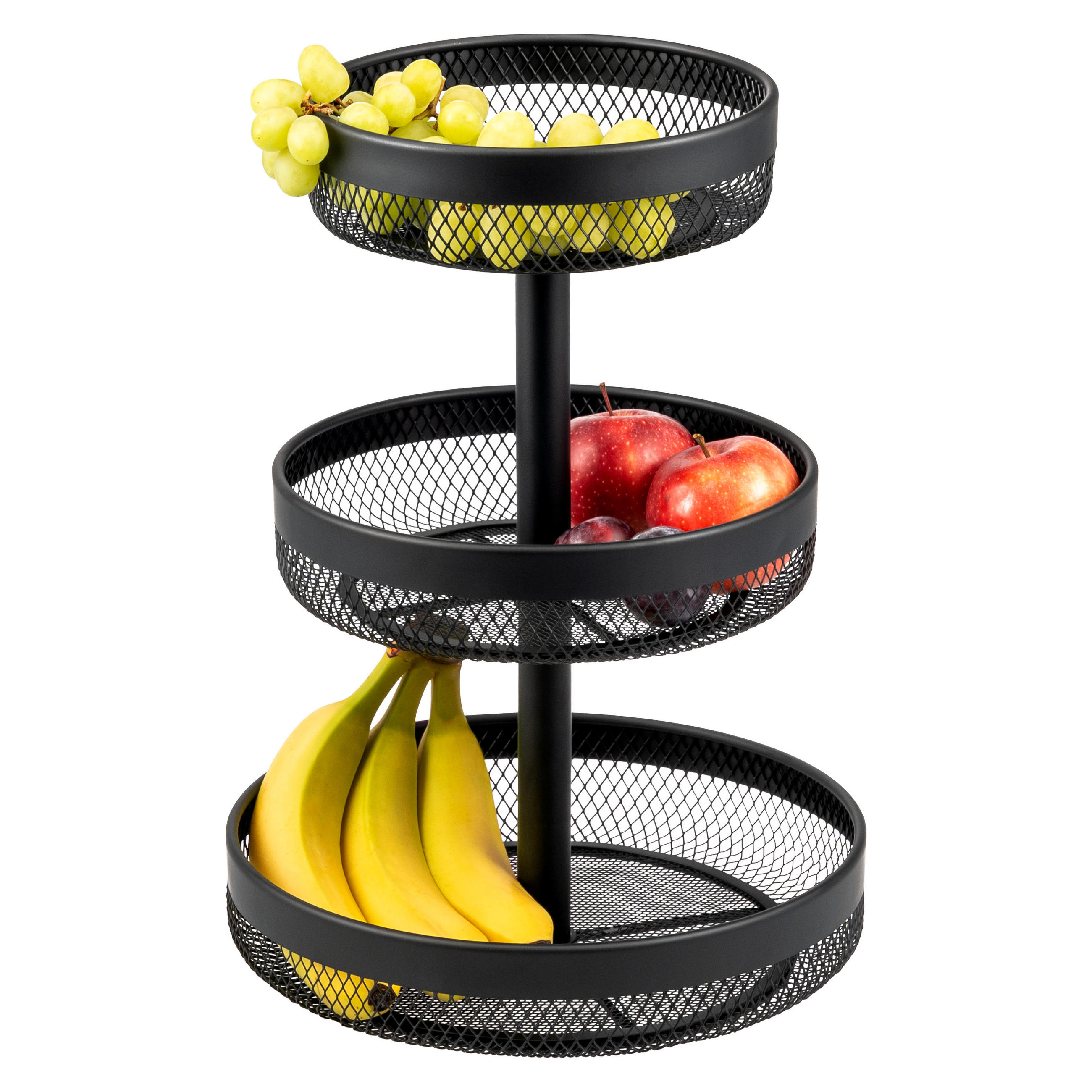 OBSTETAGERE 3-STÖCKIG rund Metall schwarz - Schwarz, Metall (42cm) - eluno