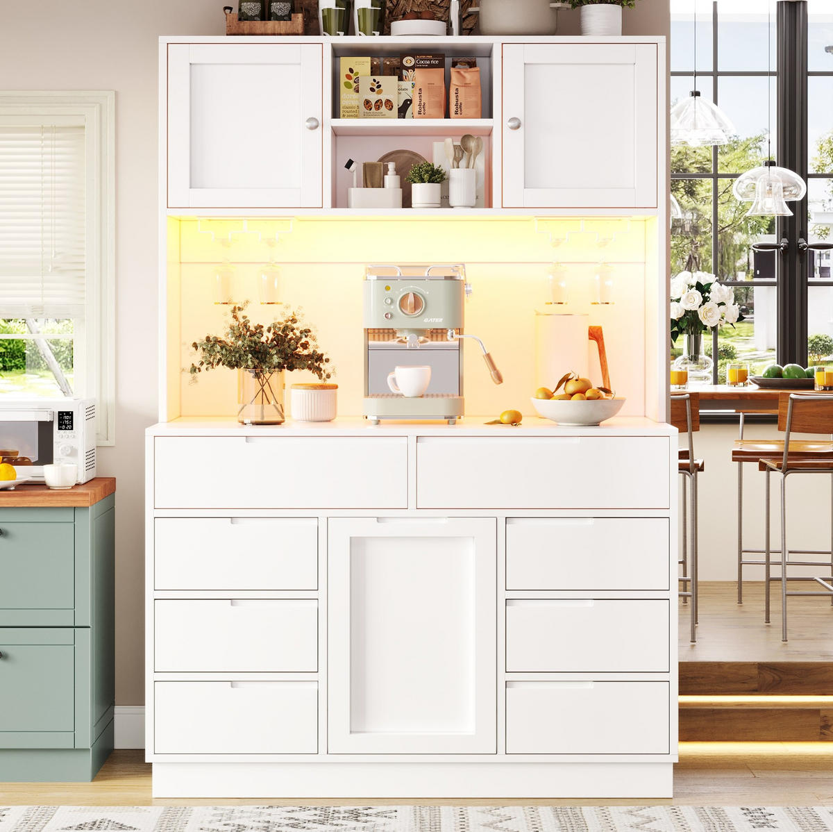 BUFFET 120/40/183,5 cm weiß aus MDF mit LED-Beleuchtung - Weiß, Holzwerkstoff (120/183.5/40cm) - OKWISH