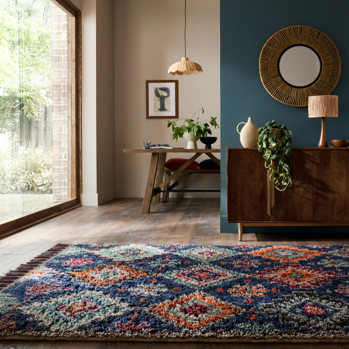 HOCHFLORTEPPICH mit Fransen TAFRAUT, im Berber-Stil, Marineblau, 200 x 300 cm - Blau, Textil (300/200cm) - KADIMA DESIGN