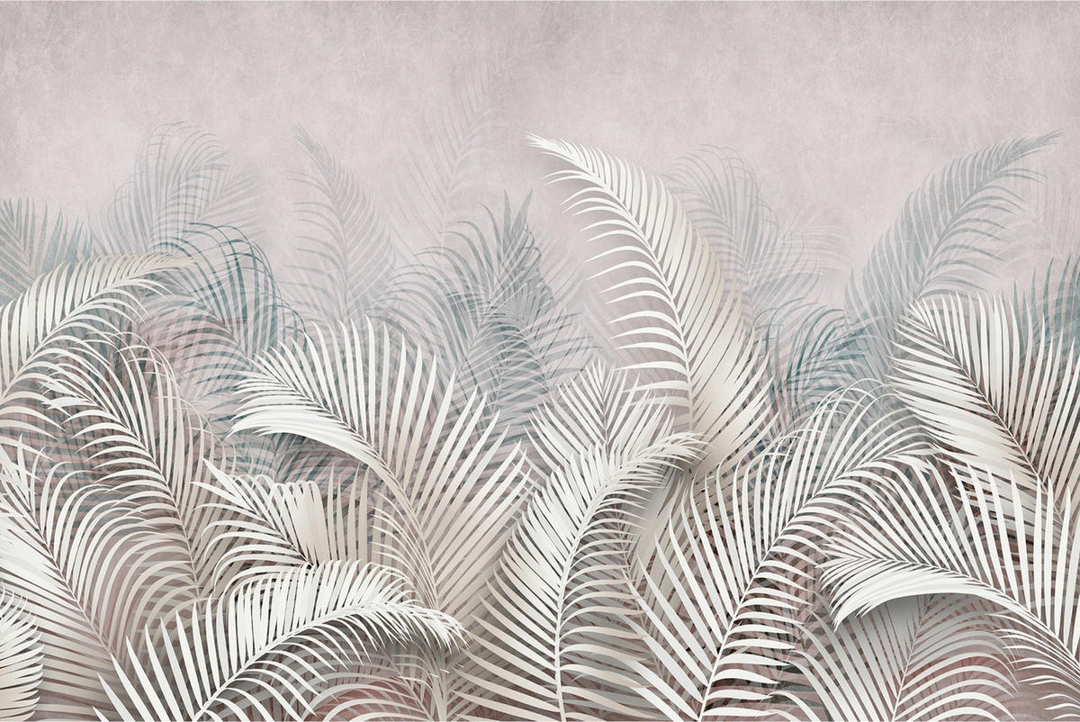FOTOTAPETE Palmenblätter Beton 400x280 - Beige/Weiß, Papier (400/280cm) - Muralo