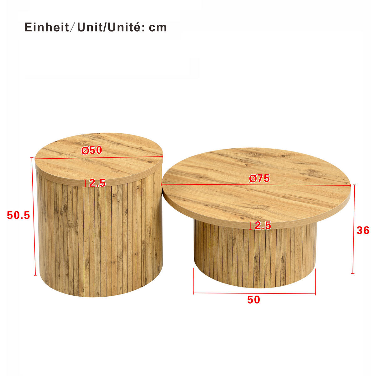 KLUBSKA miza, 75/75/36 in 50/50/50,5 cm, MDF v naravni barvi - naravne barve, leseni material (75/75/36cm) - BEAOK