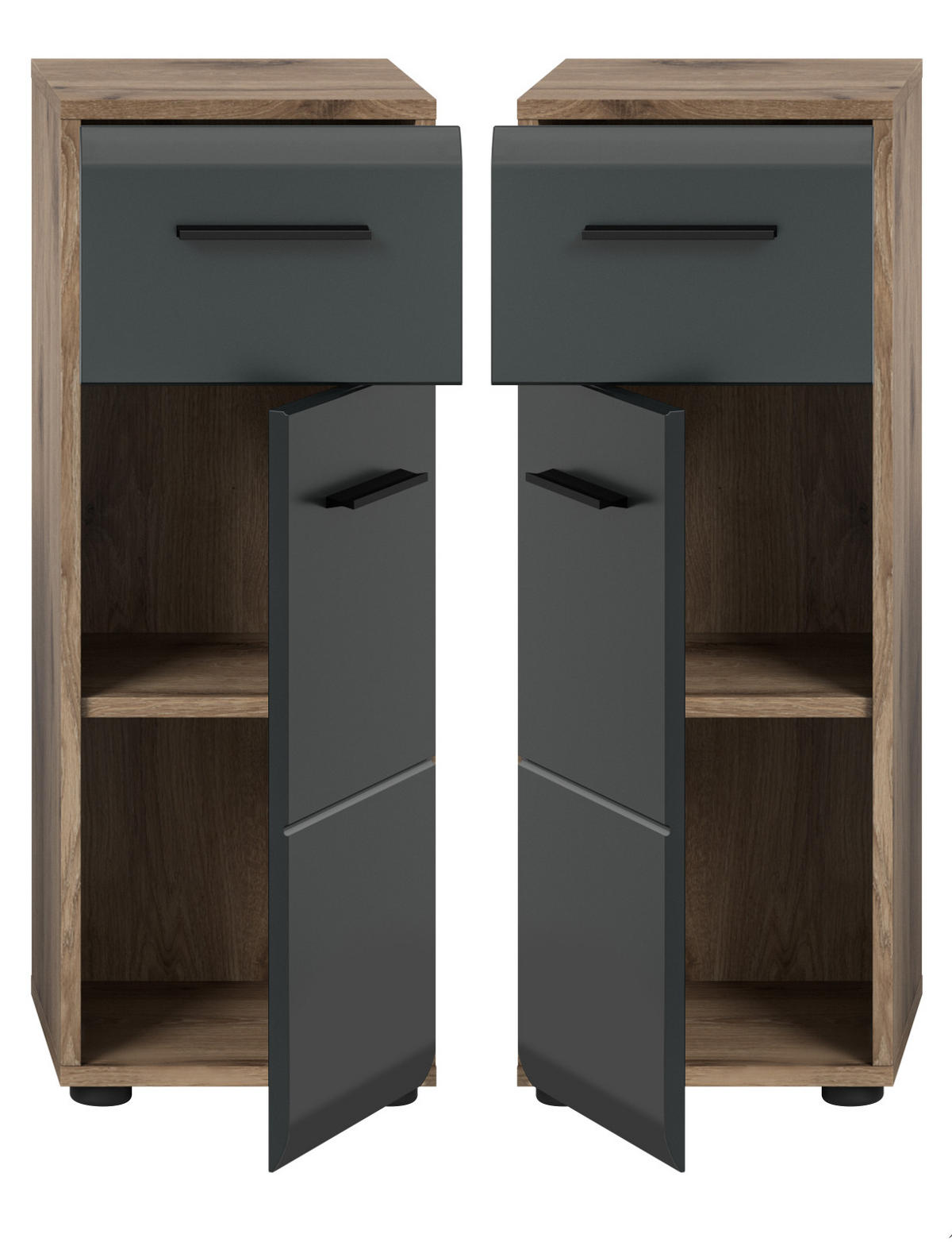 MIDISCHRANK schwarz matt, Eiche Nox, Bad Kommode 30 x 80 cm - Eichefarben/Schwarz, Holzwerkstoff/Kunststoff (30/80/30cm) - Inn.Furn