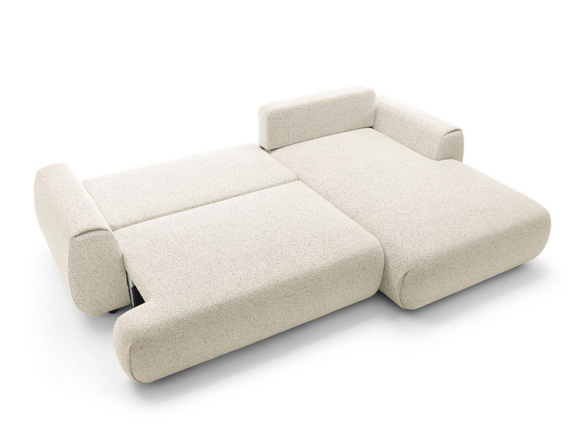 ECKSOFA ZEST Creme Geflochtener Stoff mit Schlaffunktion - Creme, Holz (270/167cm) - MASSENO