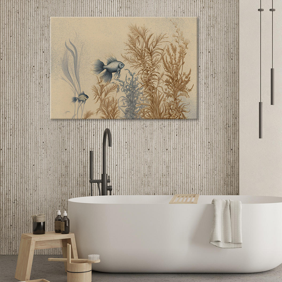 WANDBILD für das wohnzimmer ai fische und meerespflanzen - Beige, Textil (60/40cm) - Feeby