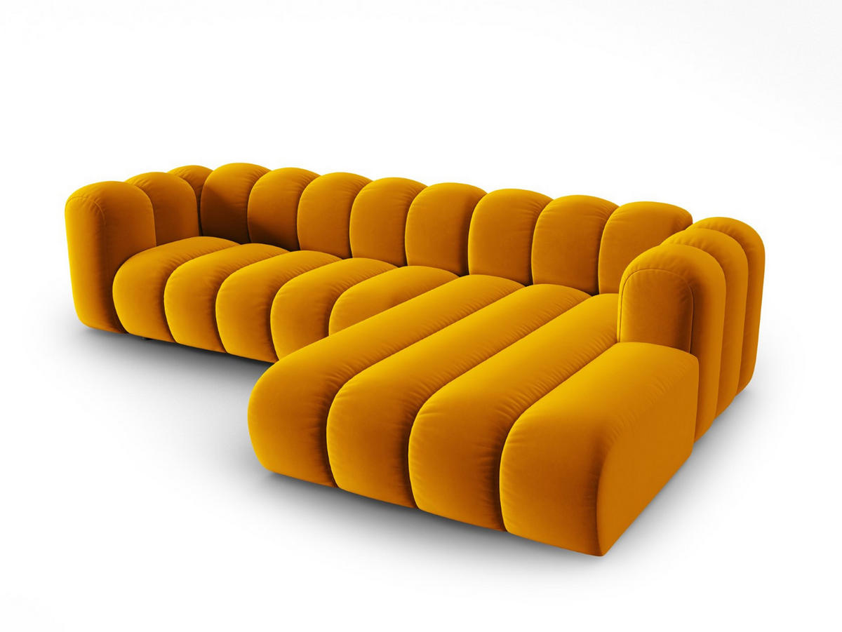 ECKSOFA modular rechts Lupine aus Samt gelb 4 Sitzplätze - Gelb, Textil (177/290cm) - Micadoni