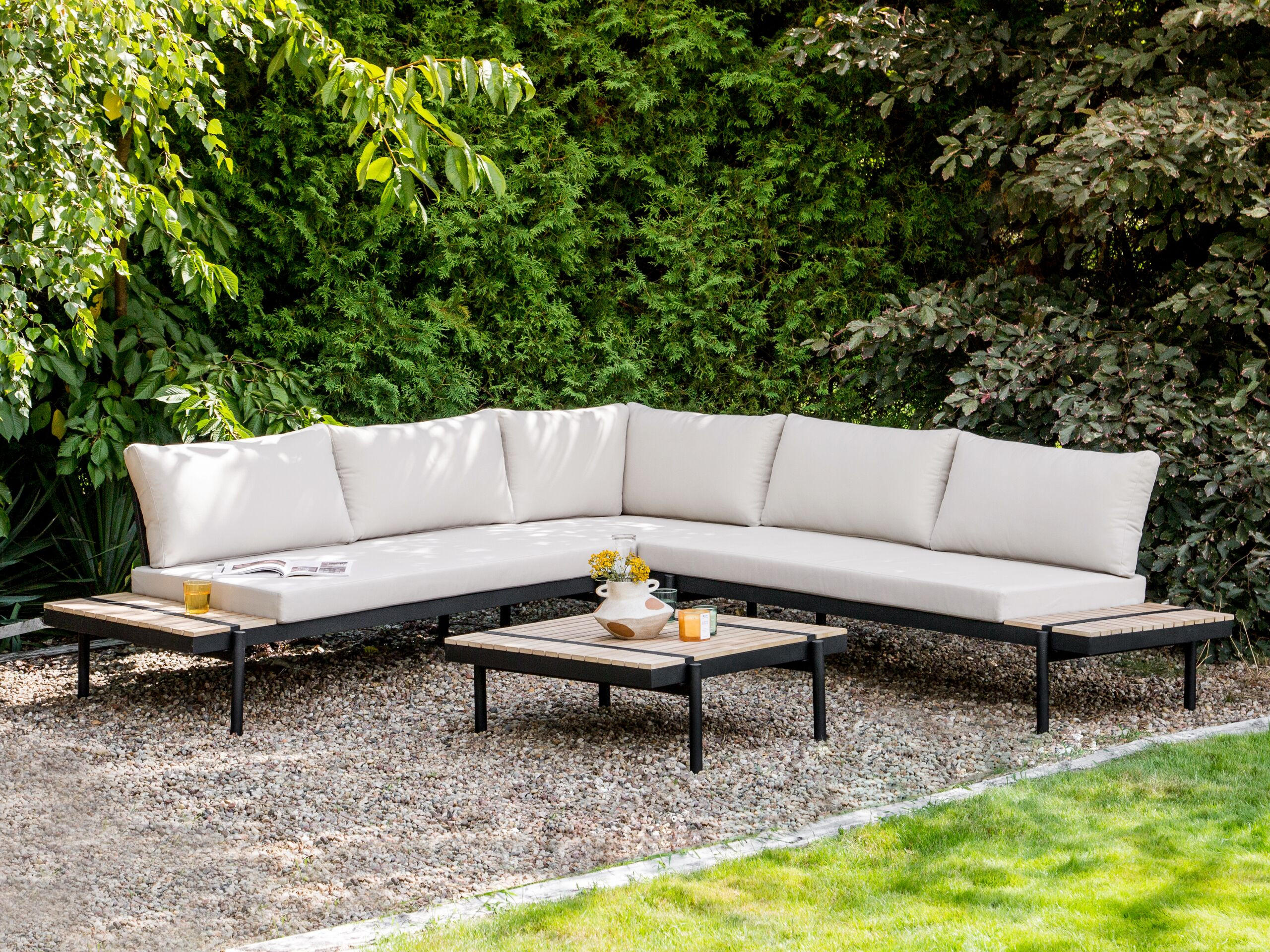 LOUNGE-SET 5-Sitzer Weiß Bellariva - Hellbraun/Schwarz, Holz - Beliani