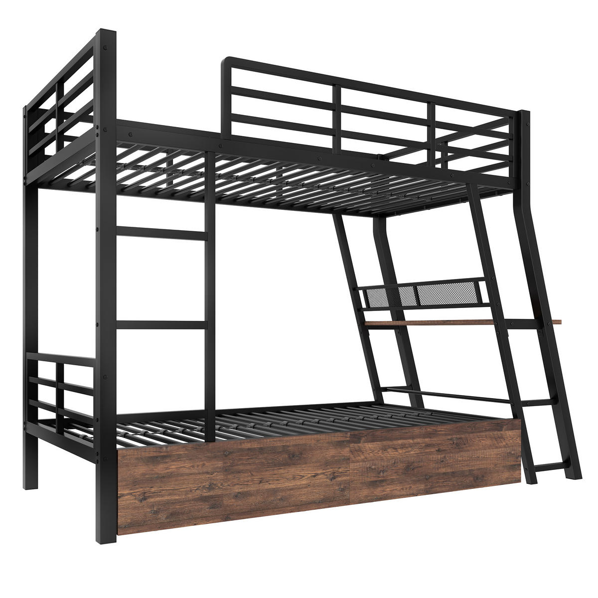 HOCHBETT 90x200cm Schwarz Metall LED-Leiste Schubladen Schreibtisch - Schwarz, Metall (90/200cm) - FLIEKS