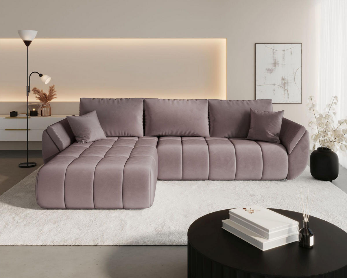 ROHOVÁ pohovka SYDNEY PREMIUM levá tmavě růžová samet Monolith 62 - funkce spaní, úložný prostor - růžová, textil (280/184cm) - Cornero