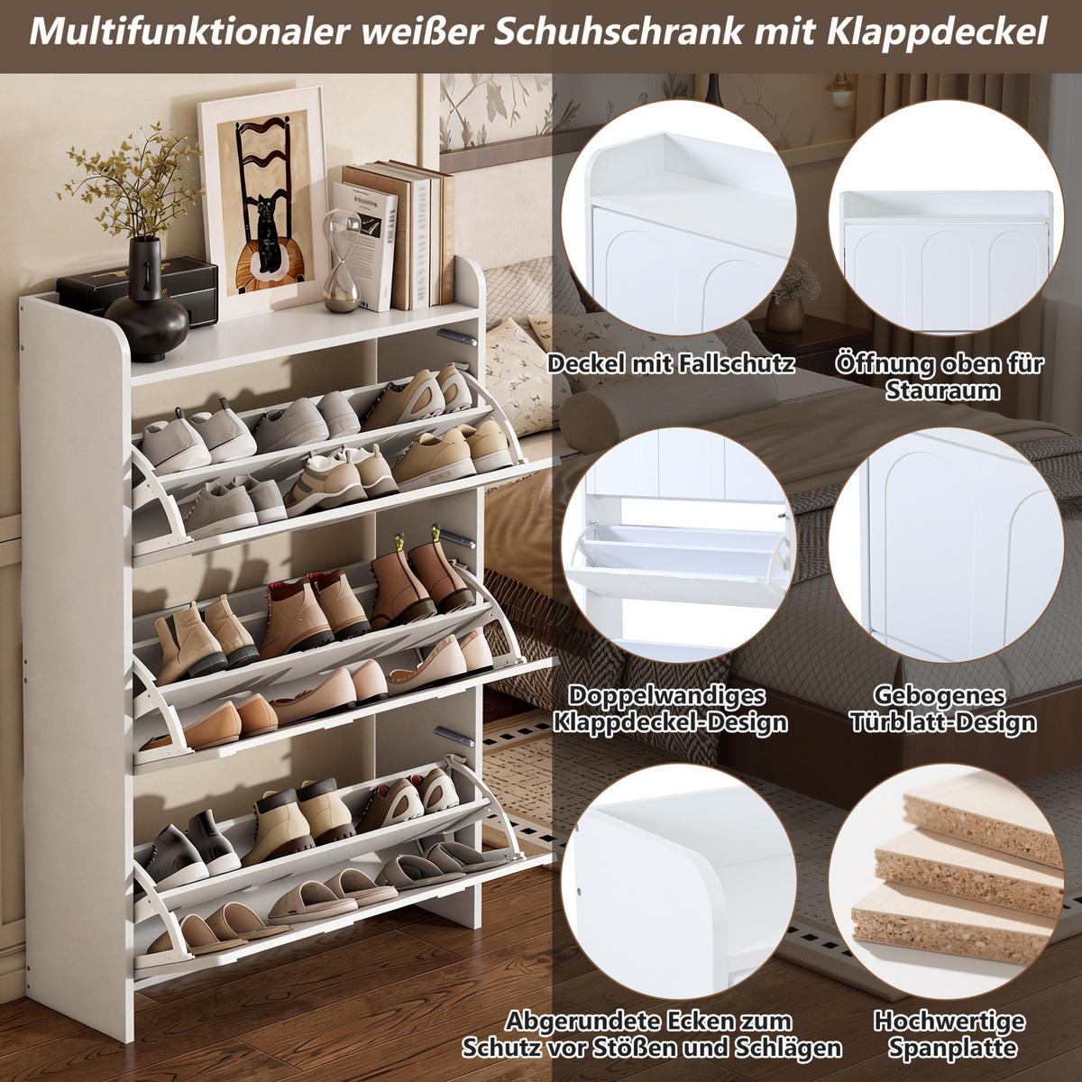 SCHUHSCHRANK 70/25/120 cm mit Klapptüren, Schublade und 6 Fächern aus MDF, Weiß - Weiß, Holzwerkstoff (70/120/25cm) - Redom