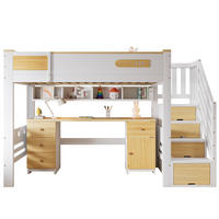 HOCHBETT Massivholz/MDF 90x200 cm Weiß/Natur mit Schreibtisch, Schubladen und Stauraumtreppe - Weiß, Holz (90/200cm) - Modfu