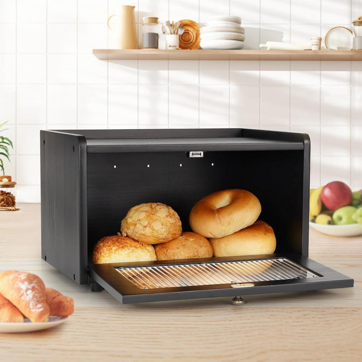 BROTKASTEN Holz Schwarz 36.5x23.5x22cm - Braun, Holz (23.5/22/36.5cm)