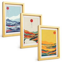 BILDER SET 3er Set - 20x30 cm Goldrahmen - Abstraktion von farbenfrohen Bergen und Flüssen - Goldfarben, Kunststoff (20/30cm) - TULUP