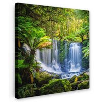 LEINWANDBILD Dschungel - Wasserfall - Australien - Pflanzen - Natur 20x20 cm - Dunkelgrün, Textil (20/20cm) - MuchoWow
