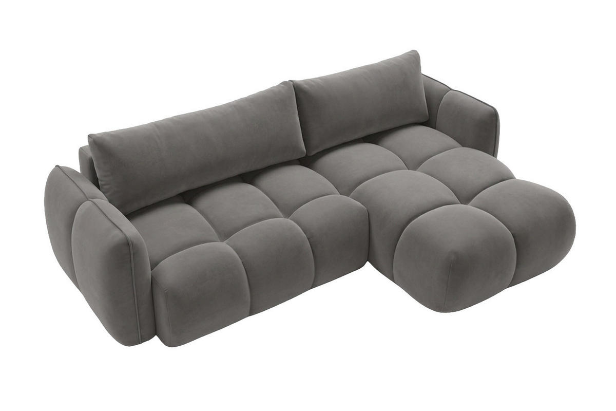 ROHOVÁ SEDAČKA ve tvaru L s funkcí spaní, velurová tkanina Bluvel, Popelavě šedá, Pravá strana, BELVEDER L - šedá, dřevo (250/168cm) - Kaiser Möbel