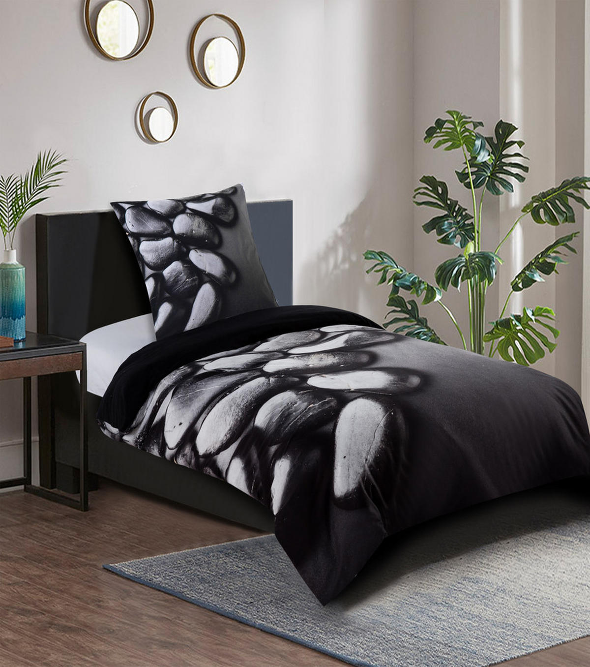 BETTWÄSCHE 2-teilig Hot Stones - Schwarz, Naturmaterialien (135/200cm) - Sanilo