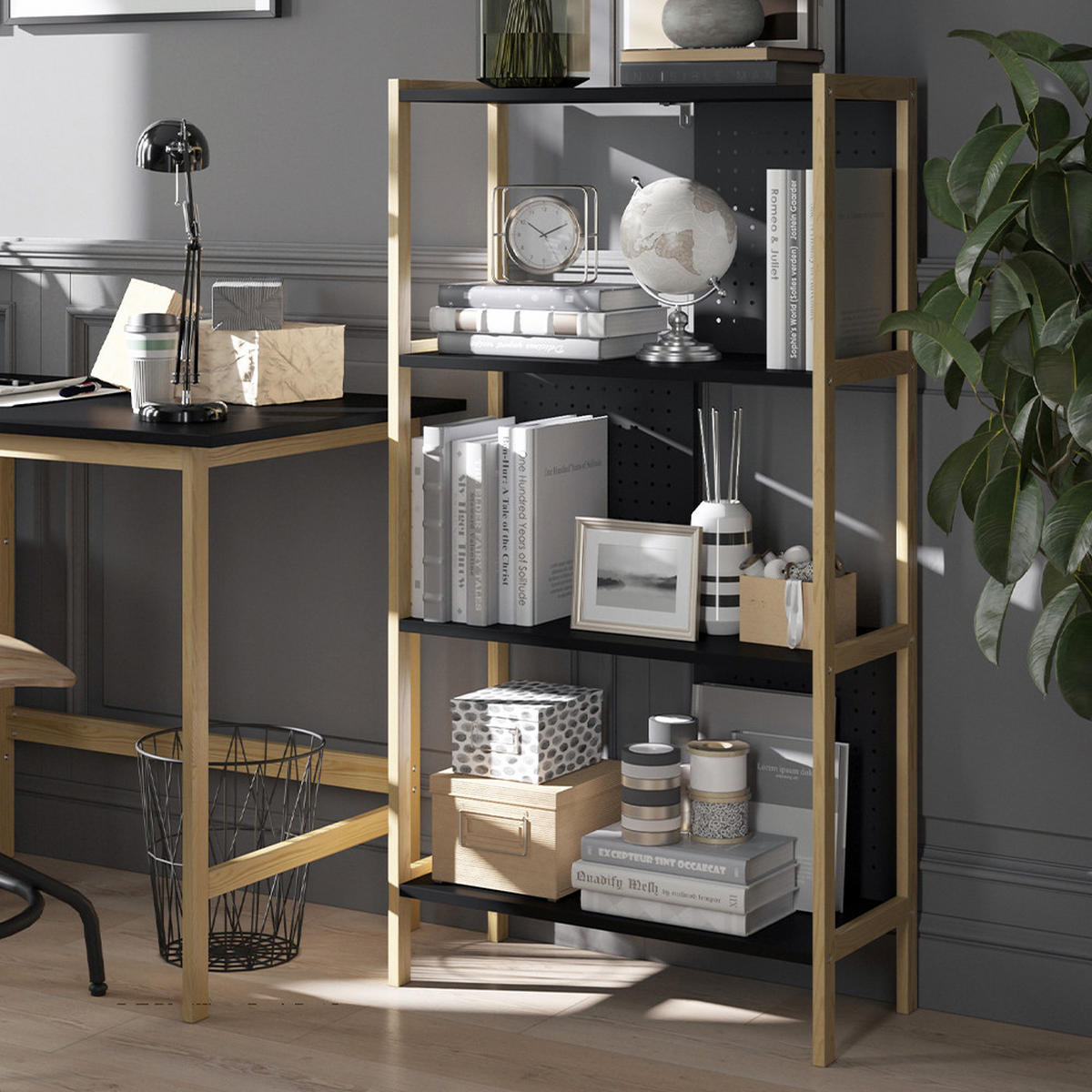 STANDREGAL Elvia Schwarz 63 x 120 cm - Schwarz/Kieferfarben, Holzwerkstoff (63/120/28cm) - Vicco