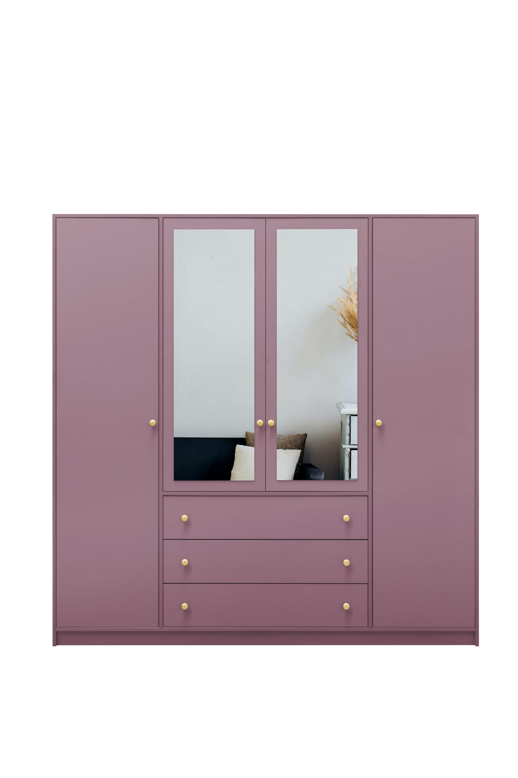 DREHTÜRENSCHRANK GALIO 196/200/57,5 cm 4-türig mit Spiegel Violett - Violett, Holzwerkstoff (196/200/57.5cm) - MASSENO