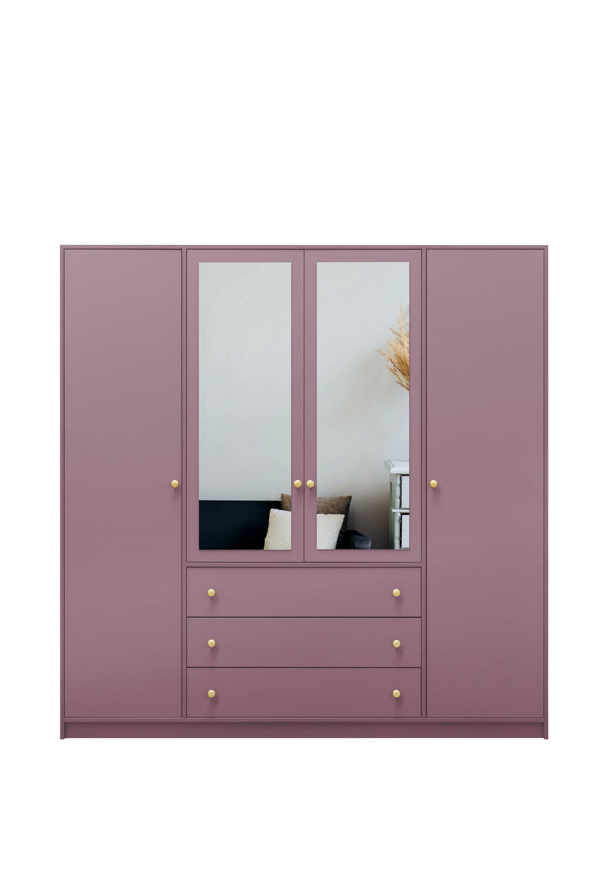 DREHTÜRENSCHRANK GALIO 196/200/57,5 cm 4-türig mit Spiegel Violett - Violett, Holzwerkstoff (196/200/57.5cm) - MASSENO