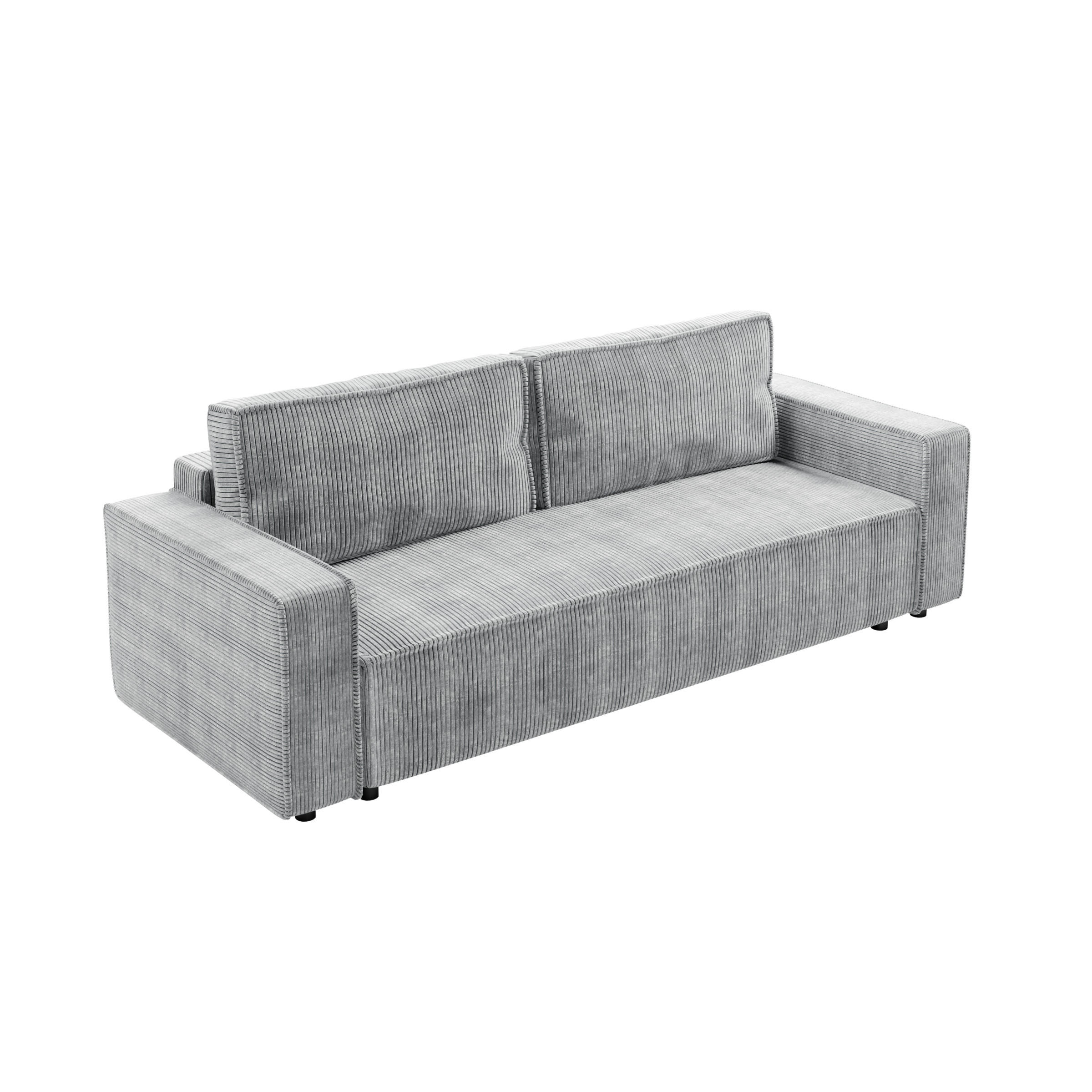 SCHLAFSOFA BRIK 3-Sitzer Cord Poso Grau - Schlaffunktion DL & Bettkasten - Grau, Textil (238/94/94cm) - Excellent Home