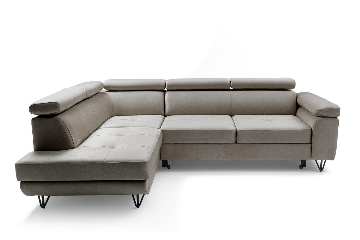 ECKSOFA JUNIOR L Links mit Schlaffunktion 194x128 Velours Beige - Beige/Schwarz, Holz/Textil (249/184cm) - Muffo