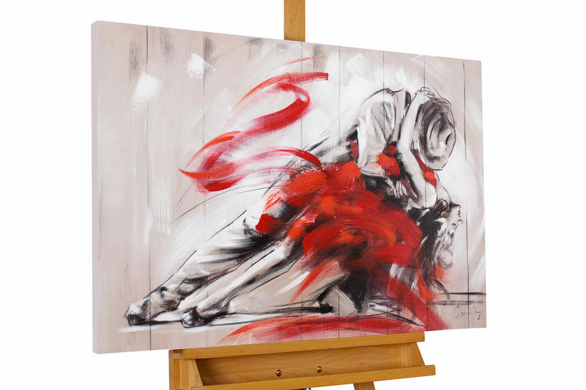 ACRYLBILD HANDGEMALT 90/60 cm - Rot, Holz/Textil (90/60cm) - KUNSTLOFT
