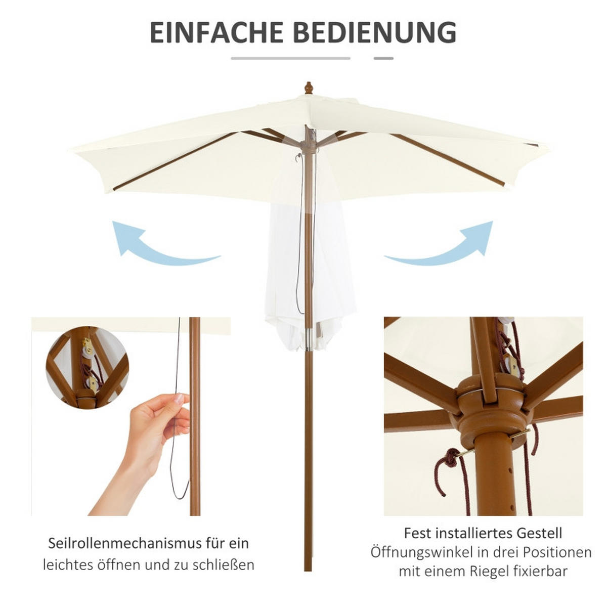 SONNENSCHIRM Ø2,5 m Bambus weiß - Weiß, Holz (250/250cm) - LEBENLANG