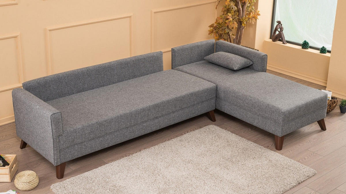 ECKSOFA mit losen Rückenkissen und Schlaffläche - Walnussfarben/Braun, Holz/Kunststoff (165/275cm) - myHomelando