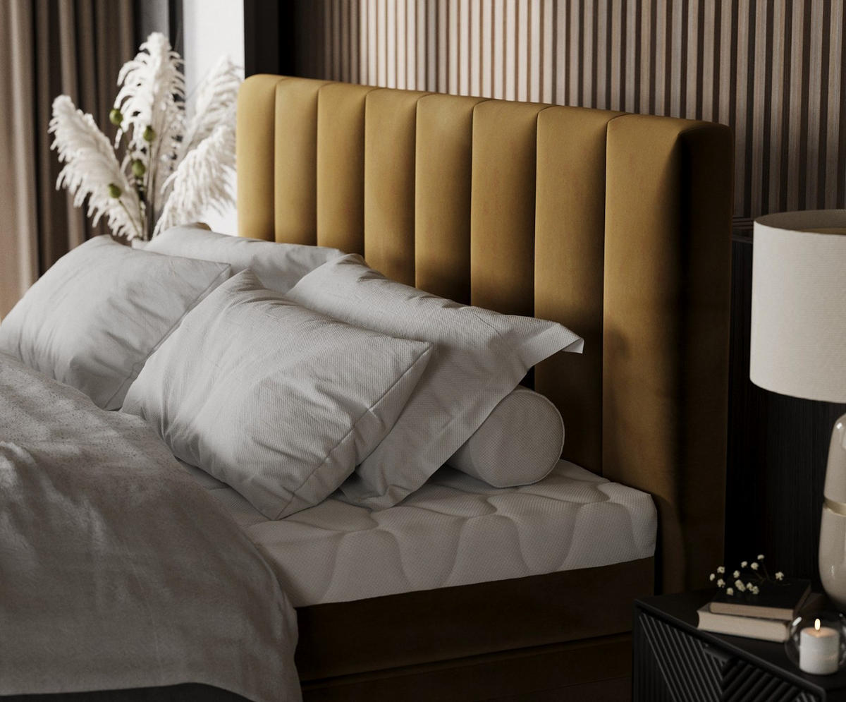 BOXBETT Lume 180/200 cm Honiggelb im Kronos Stoff - Schwarz/Honig, Holz/Holzwerkstoff (180/200cm) - AltaBeds